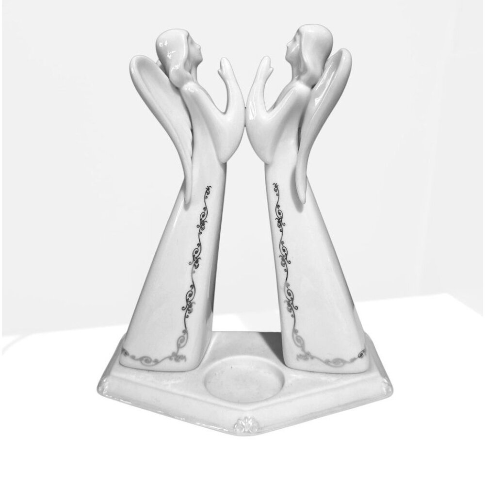 Appletree Design Double Angel Porcelain Tea Light Candle Holder, 8" - Picture 3 of 6